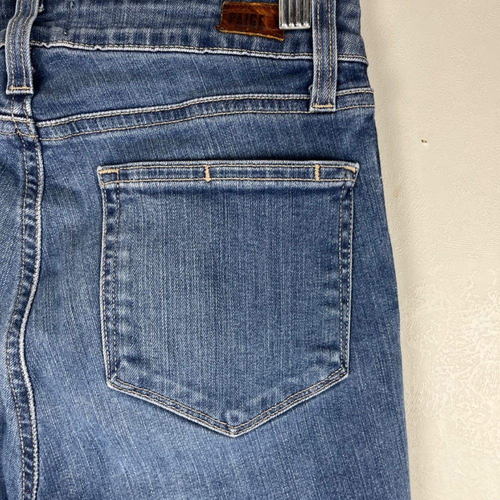 PAIGE Verdugo Ankle Skinny Jeans Side Stripes Mid Rise Raw Hem Size 28 Blue - Picture 12 of 12